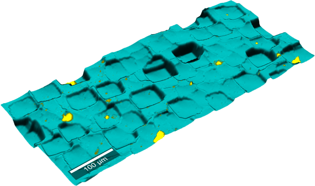 Topographic Raman microscopy image of micro-structured silicon.