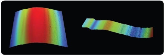 (left) Edge transitions of a contact lens, and (right) a small slice with cylinder form removed.