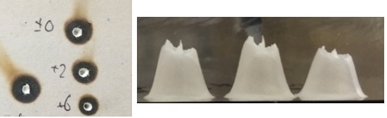 Example of drywall (left) and acrylic mode burn