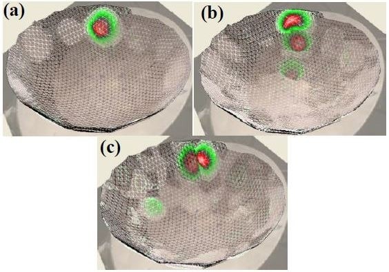The first three flexural modes of the C4# note region: (a) 276 Hz, (b) 550 Hz and (c) 640 Hz.