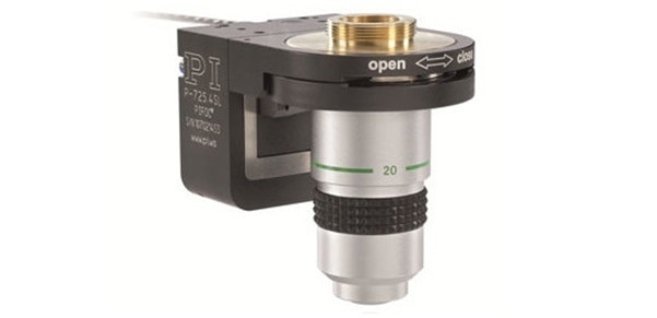 Piezo-based nano-focus drive. Typical travel ranges are 100 to 500 µm, special piezo-motor or voice-coil-driven units with 2-15 mm travel are also available.