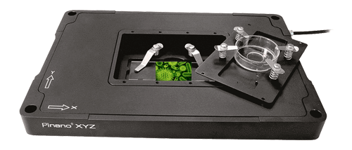 PInano XYZ piezo flexure slide nanopositioning and scanning stage, 200 µm travel, 1 nm resolution.