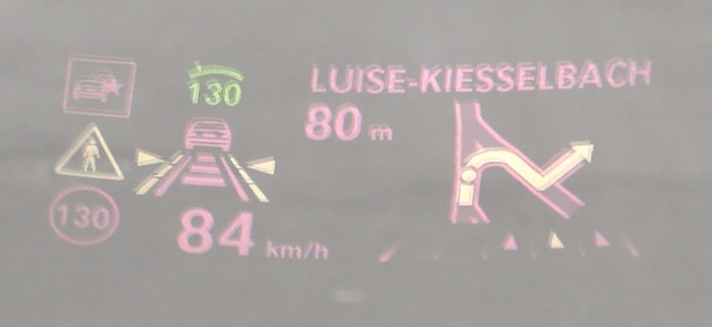 Distortion of an HUD projection caused by misalignment of the optical path within the HUD engine.