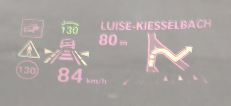 Distortion of an HUD projection caused by misalignment of the optical path within the HUD engine.