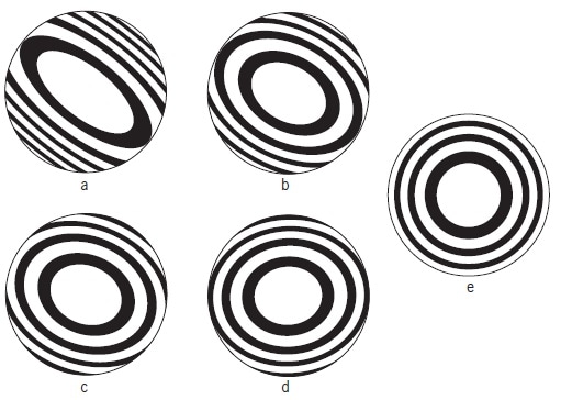 As Figure 7 but with a different combination of error types. Compare the direction of rotation of the major axis of the elliptical fringes.
