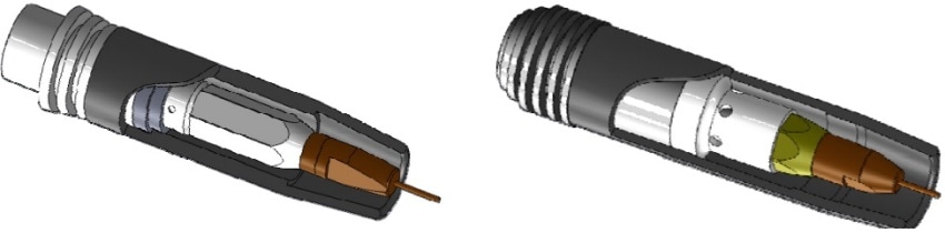 CAD sketches of the investigated torches A (left) and B (right).