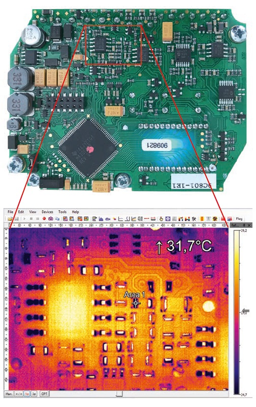 Microscope optics can be used to detect smallest details. The temperature is measured on an area of 16 x 10 mm.