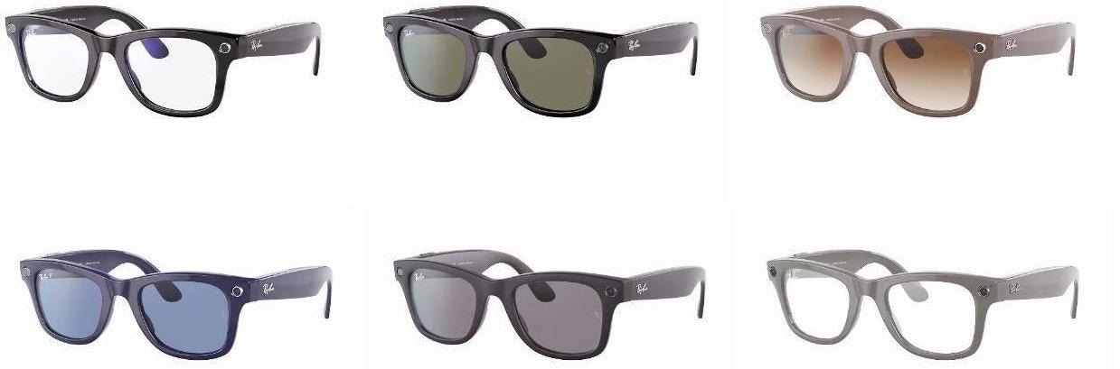 Ray Ban Stories smart sunglasses, which integrate with Facebook, are offered with different lens color choices and a prescription lens option.