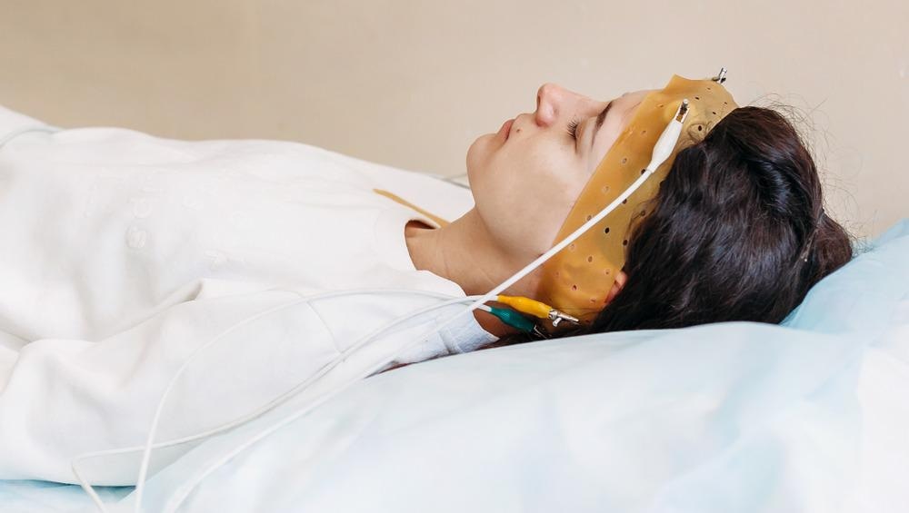 sleep studies, sleep research, encephalography electrode. medical examination Electroencephalogram studying the vascular system of the brain (EEG)