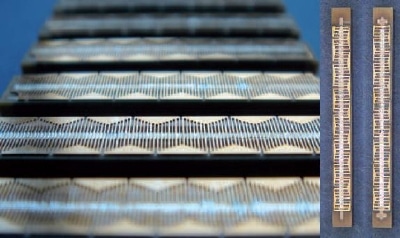 Patented, meander-shaped external electrodes.