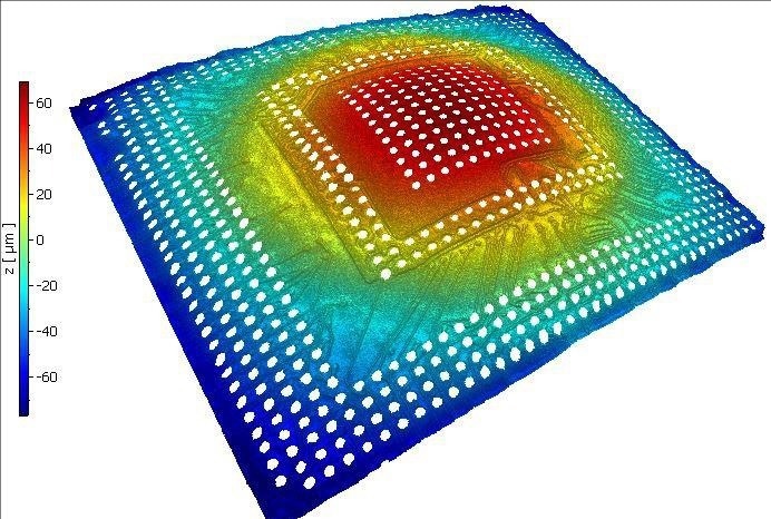Ball grid array warpage measurement with substracted BGA pins.