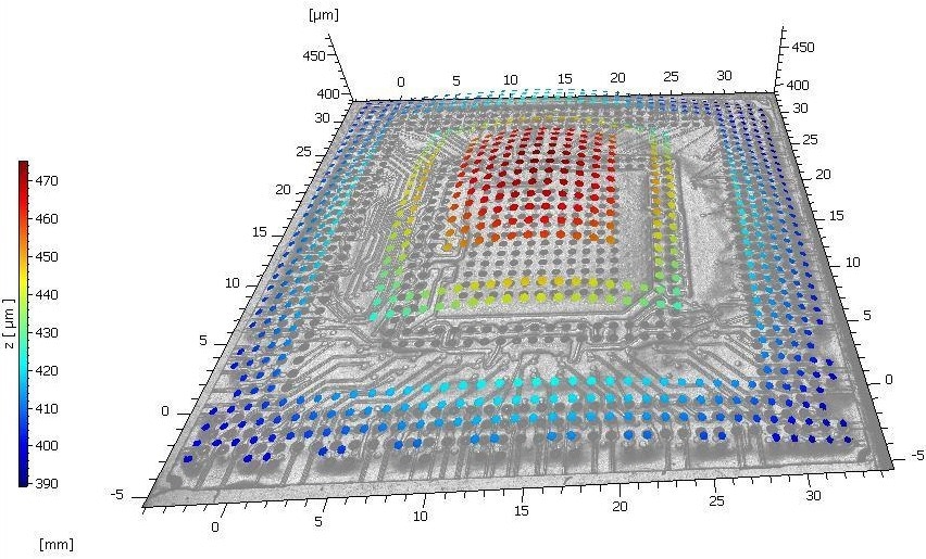 Ball grid array and extracted BGA pin measurement with substracted warpage.