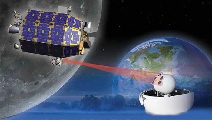 Artist Concept - NASA Lunar Lasercomm LLCD transmitting to Earth Ground Terminal