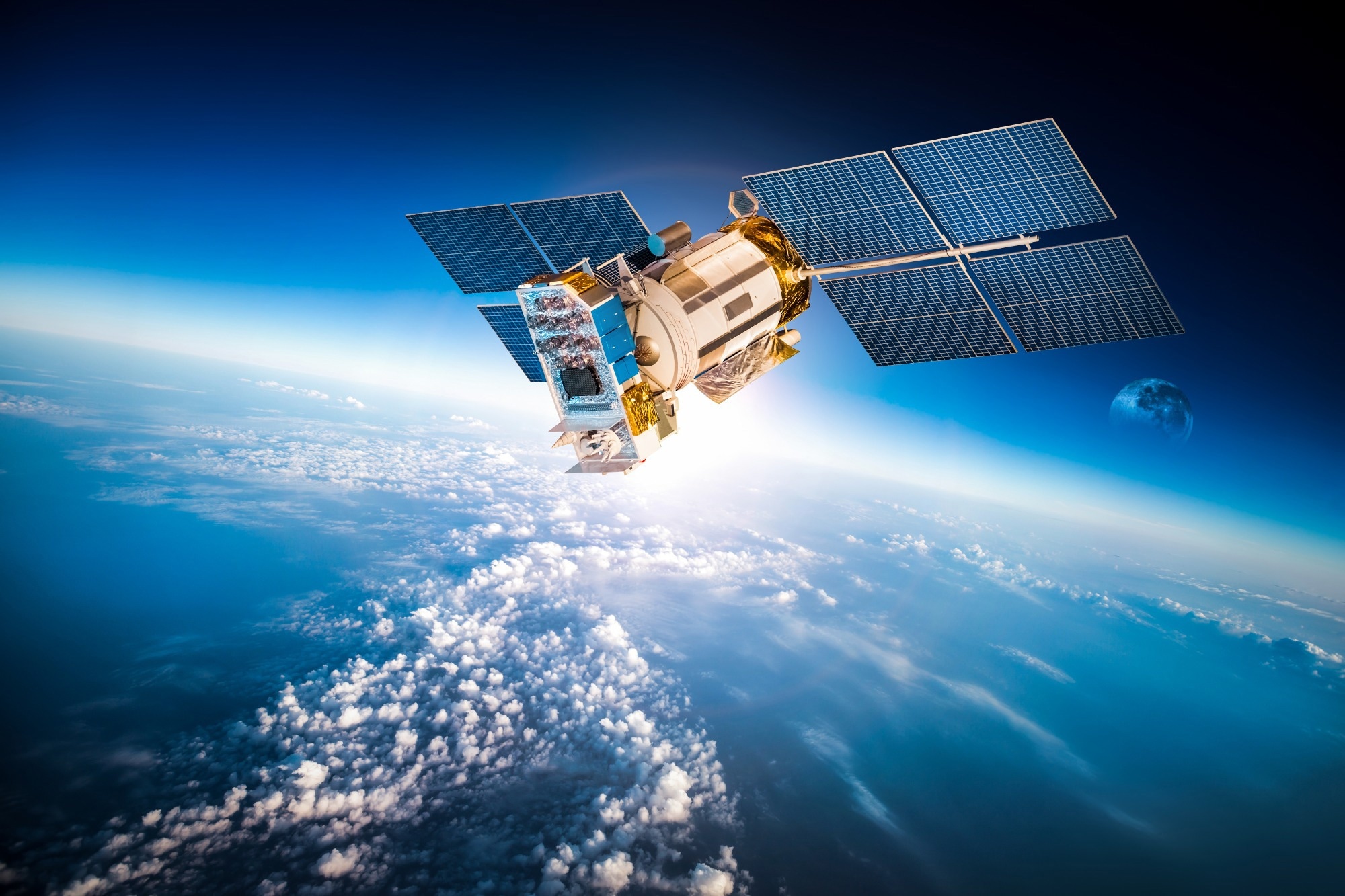 Space satellite orbiting the earth.