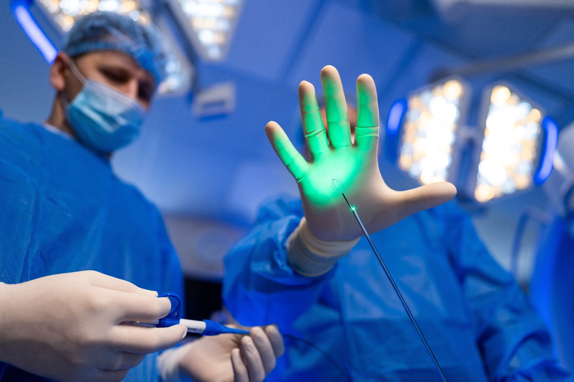 A laser surgery in an operating room