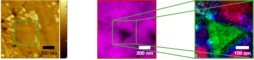 A sample evaluated three different ways. A green square identifies the area of analysis.