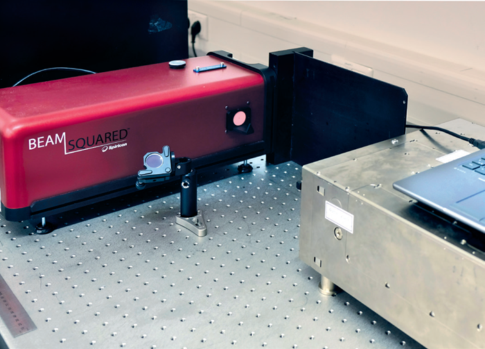 The beam profile of the femtosecond lasers is checked with the Ophir BeamSquared analysis system