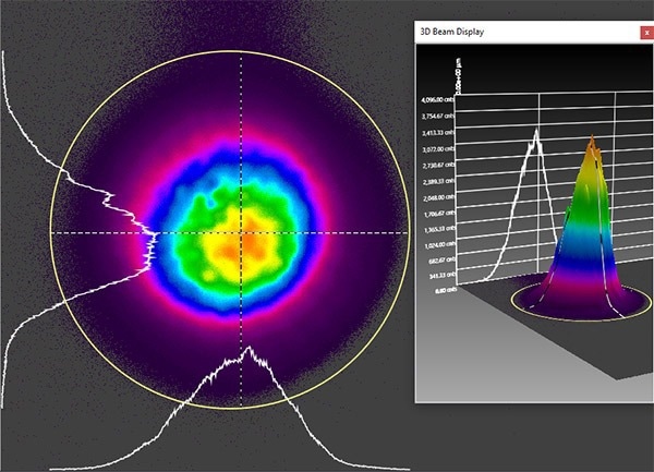 BeamGage image of beam profile of A: 5 KW, B: 3.5 KW, C: 2 KW laser power