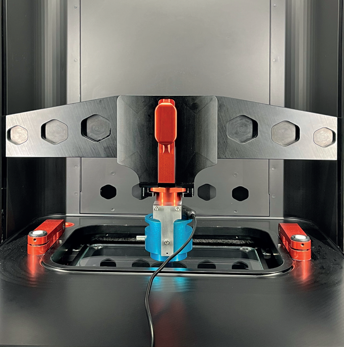 The measurement device is mounted with a bracket to measure the laser beam