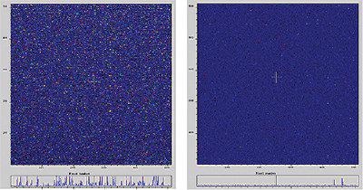 Photon counting screenshots: Left = -30°C (x1000 EM Gain), right =-80°C (x1000 EM gain)
