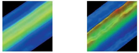 Images taken with Standard PSI (left) and AcuityXR PSI (right) shows vast improvement in AcuityXR PSI in the ability to make images less pixilated while showing the proper structure on the sample.