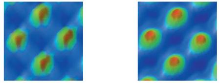 Images taken with Standard PSI (left) and AcuityXR PSI (right) shows vast improvement in AcuityXR PSI in the ability to make images less pixilated while showing the proper structure on the sample.
