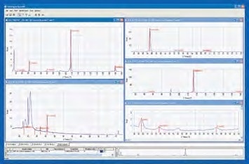 QuantAS software calculates concentrations of elements from F to U in a sample from these five scans.