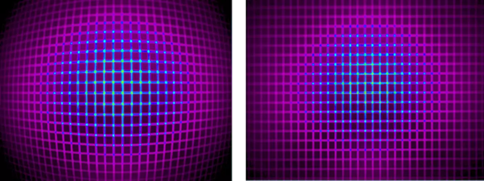 Before (left) and after calibration to remove distortion.