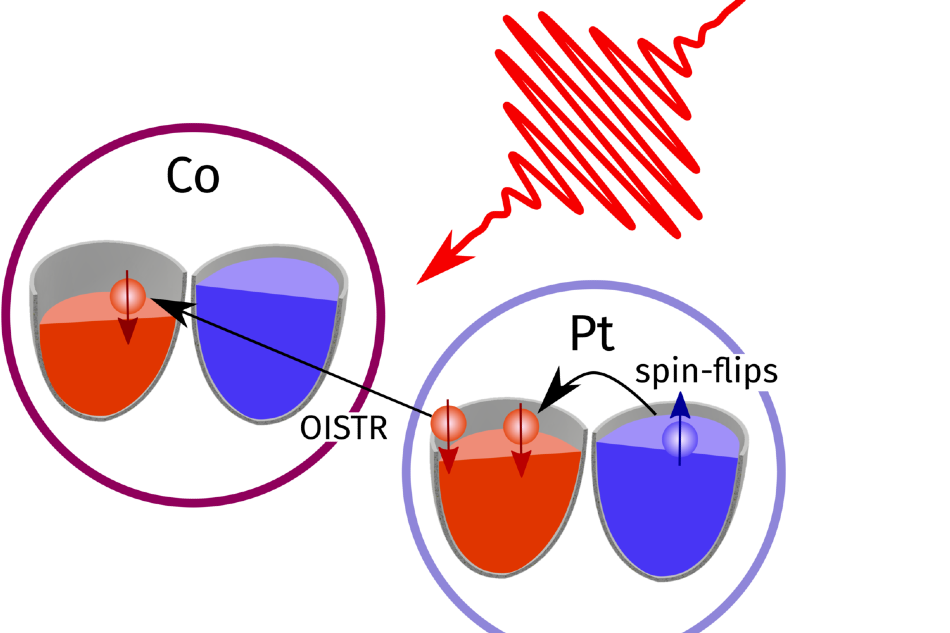 Simple picture of the electron reservoirs of magnetic atoms in a CoPt-alloy.
