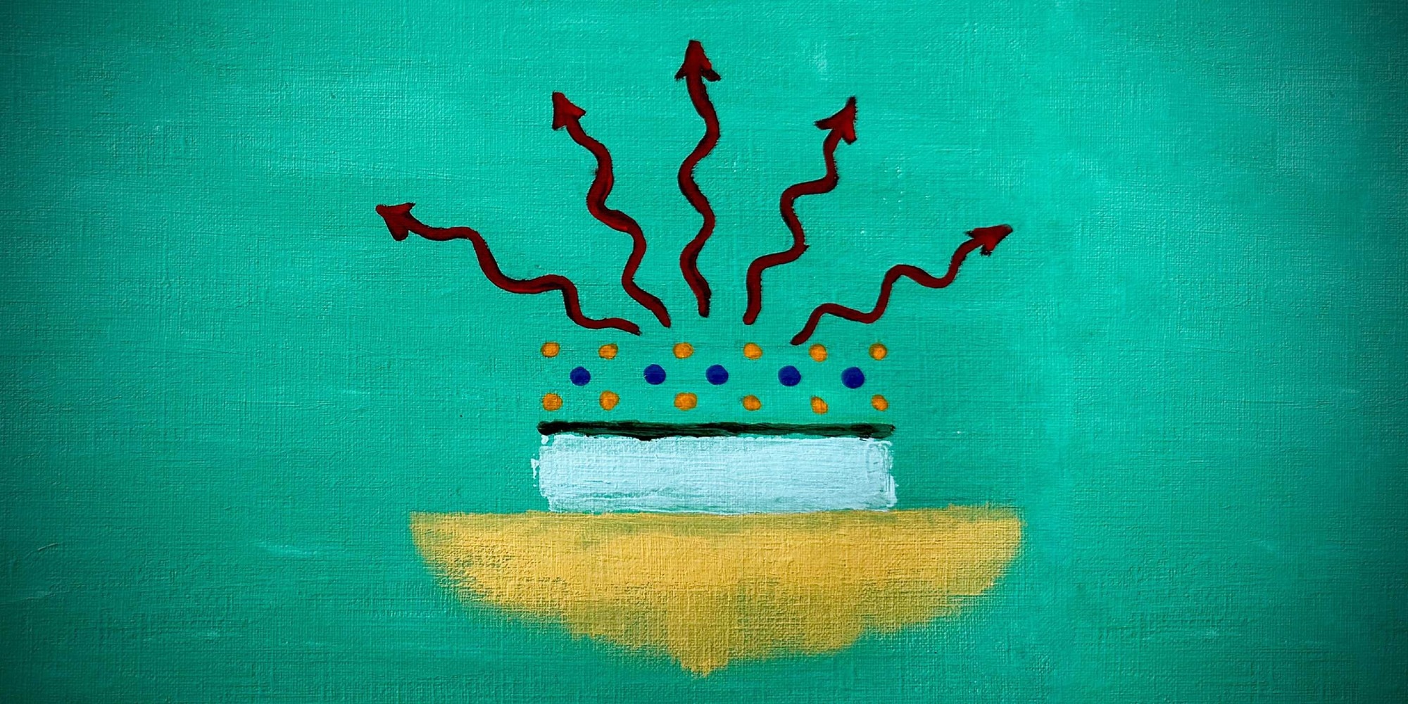 Physics in acrylic painting: An artist’s impression of the ETH experiment in which a semiconductor material (orange/blue dots) acts as an antenna.