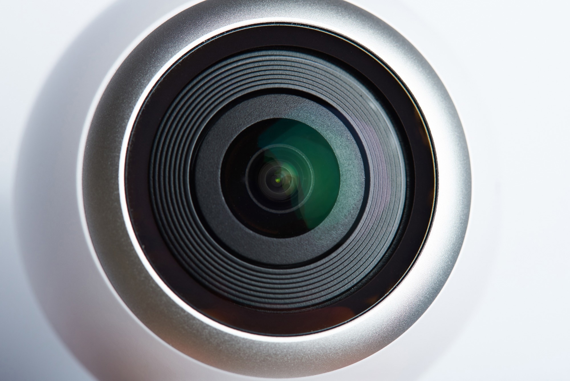 360 degree camera lens close up isolated on white background
