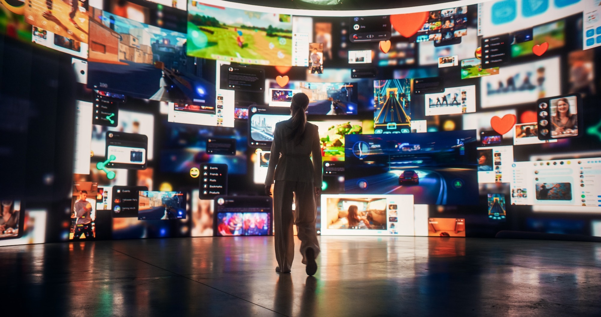 Woman looking at massive display.